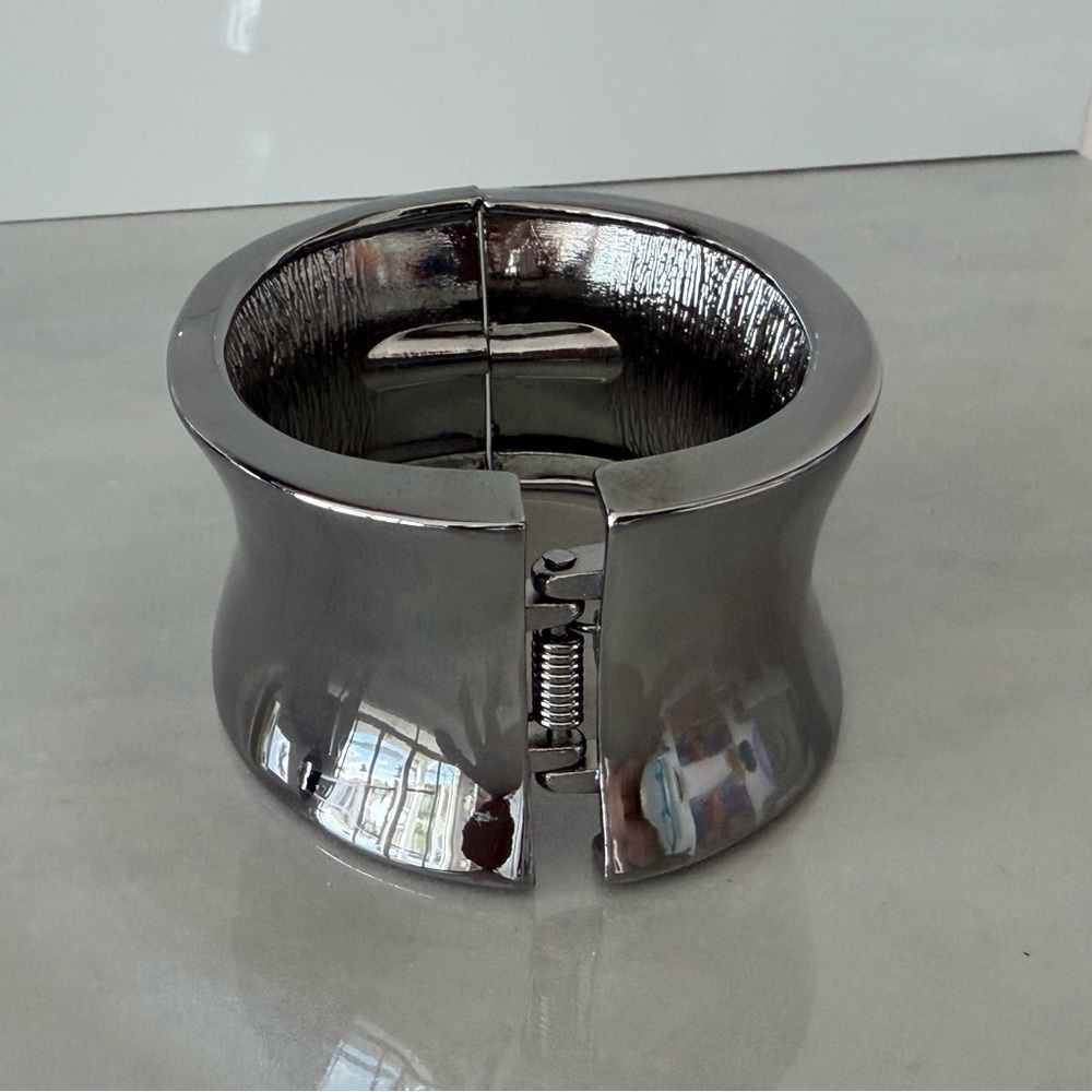 Bold Polished Gunmetal Tone, Wide Cuff Statement Bracelet - Picture 3 of 8
